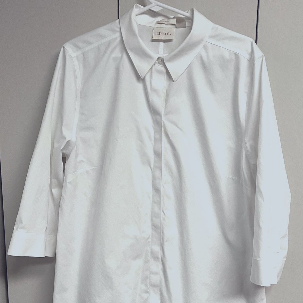 Chico's White No-Iron Tunic Blouse - Sz 3